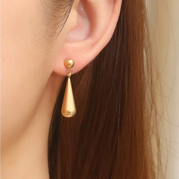 18k Golf Plated Stainless Steel Beaded Dangle Earrings Water Drop - Picture 2 of 4